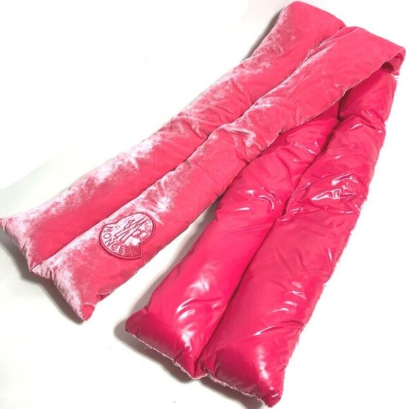 MONCLER Down velor logo Scarf Rayon / silk pink Unused - Picture 1 of 6